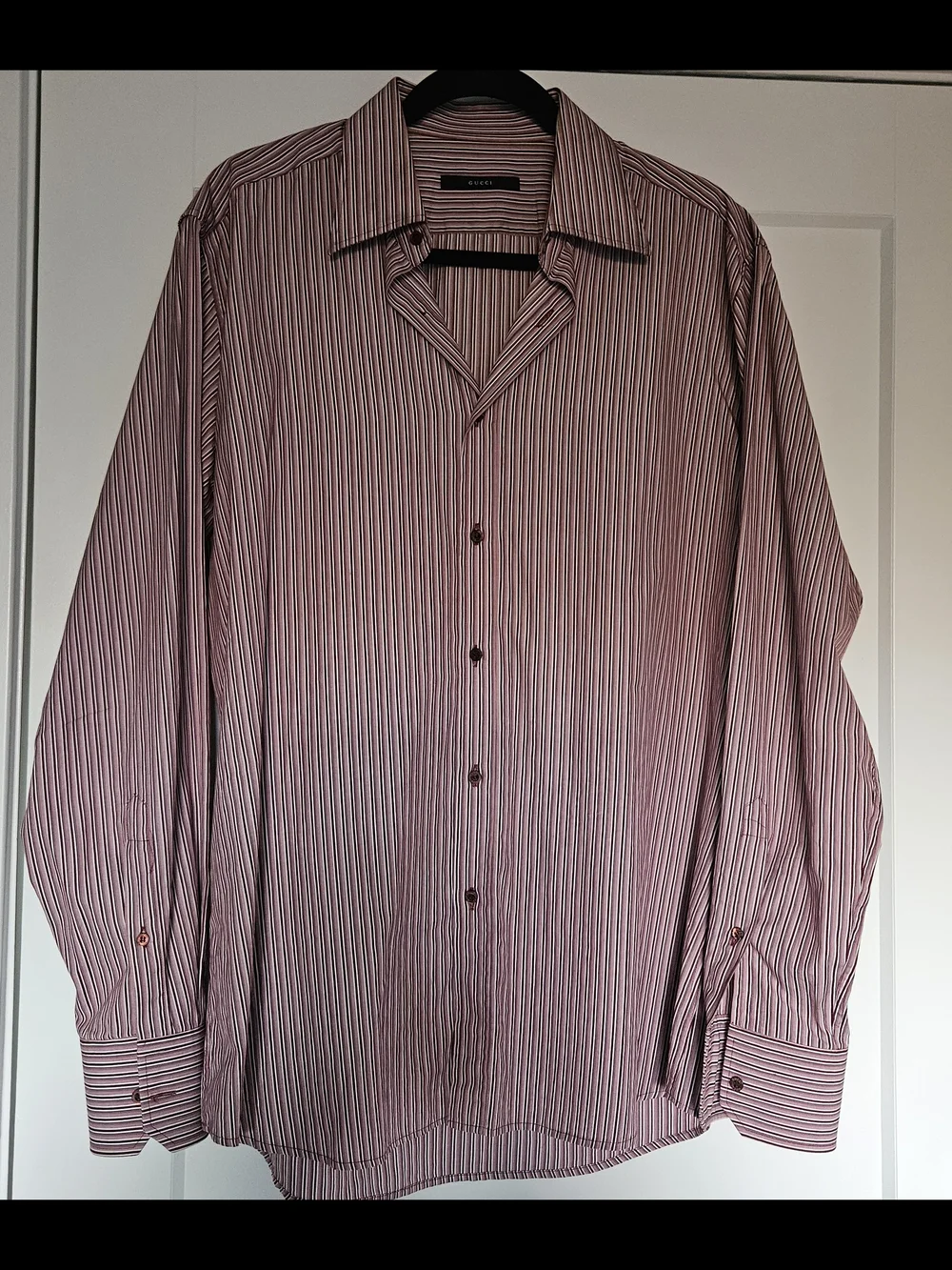 Tom Ford Gucci Men’s Burgundy and White Striped Dress Shirt